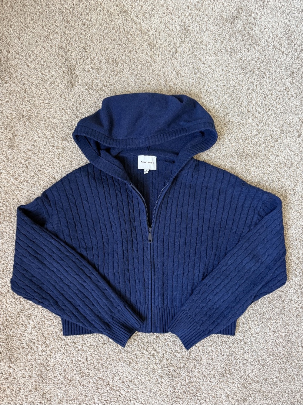 Vintage Navy Cable-Knit Zip-up Jacket